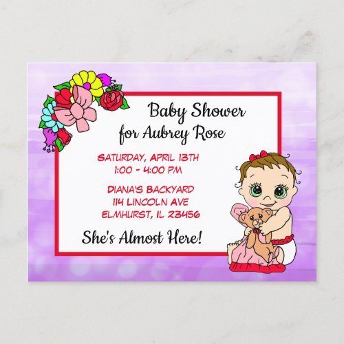 Baby Shower for Girl Red Bow Baby Postcard