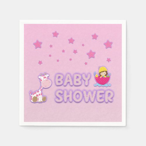 Baby Shower for Girl Stars Giraffe Umbrella Napkins