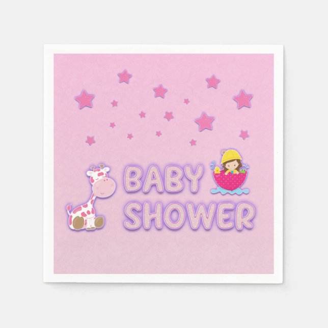 Baby Shower for Girl Stars Giraffe Umbrella Napkins (Front)
