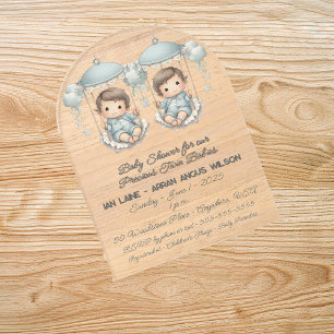 Baby Shower for Precious Twin Boy Babies Acrylic Invitations