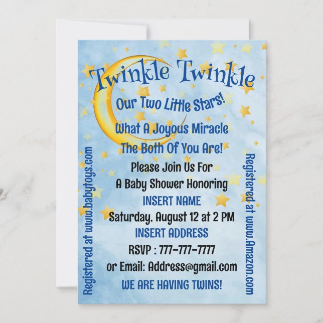 Baby Shower For Twin Boys, Flat Card (Front)