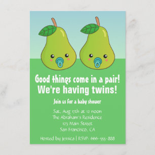 Baby Shower for Twins - Cute pears with pacifiers Invitation