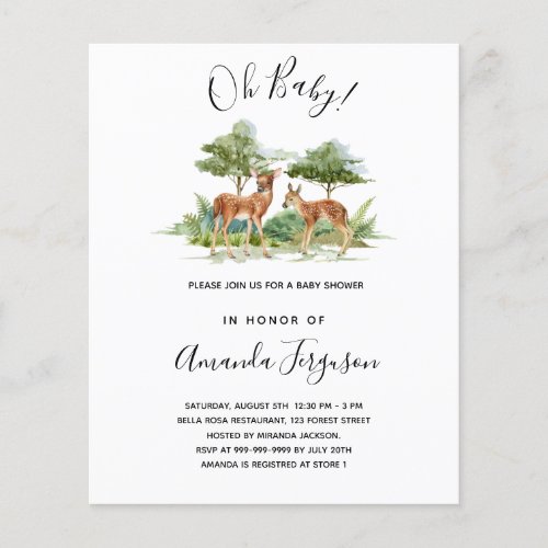 Baby shower forest animals deer budget invitation