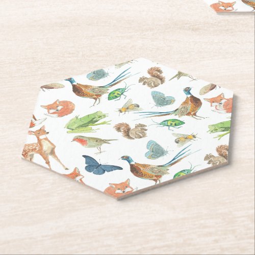 Baby Shower Forest Deer Fox Squirrel Quail Robin Paper Coaster