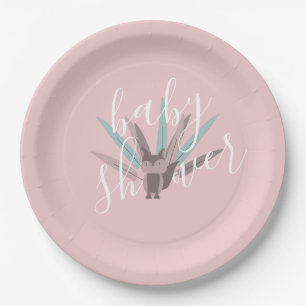 Baby Shower Fox Bohemian Feathers Pink Paper Plates