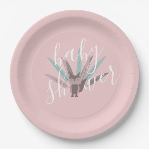 Baby Shower Fox Bohemian Feathers Pink Paper Plates