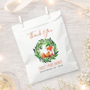 Baby Shower Fox Woodland Greenery Thank You Script Favor Bag