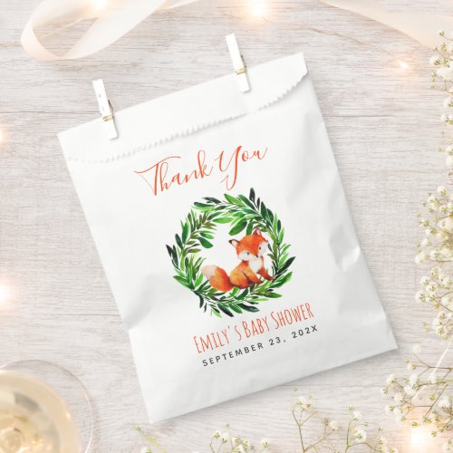 Baby Shower Fox Woodland Greenery Thank You Script Favor Bag