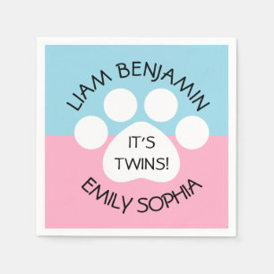 Baby Shower - Fraternal Twins - Paw Print Theme Napkins
