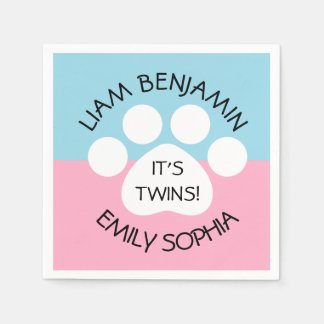 Baby Shower - Fraternal Twins - Paw Print Theme Napkins