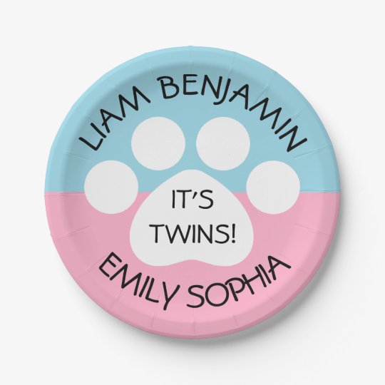Baby Shower Fraternal Twins Paw Print Theme Paper Plate Zazzle Com Baby Shower Fraternal Twins Paw Print Theme Paper Plate Zazzle Com