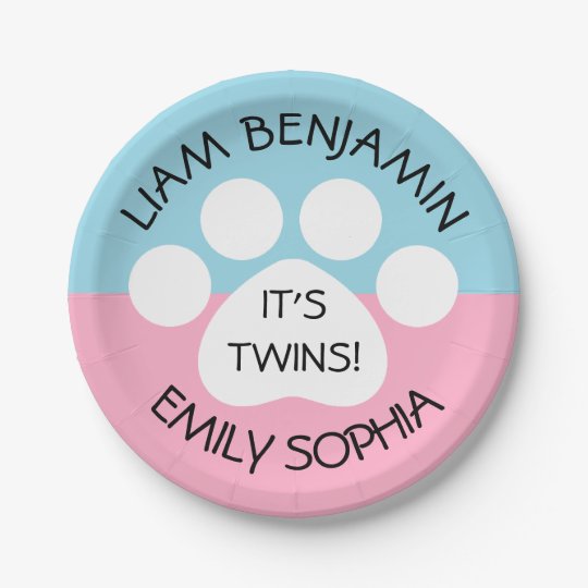 Baby Shower Fraternal Twins Paw Print Theme Paper Plate Zazzle Com