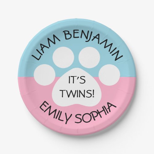 Baby Shower _ Fraternal Twins _ Paw Print Theme Paper Plates