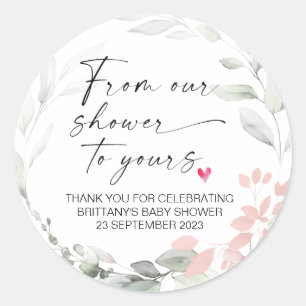 Baby Shower From Our Shower to Yours Party Favour Classic Round Sticker