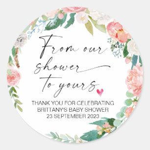 Baby Shower From Our Shower to Yours Party Favour Classic Round Sticker