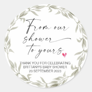 Baby Shower From Our Shower to Yours Party Favour Classic Round Sticker