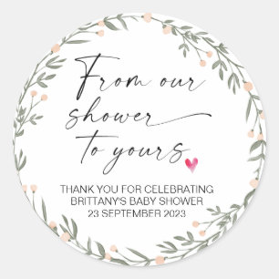 Baby Shower From Our Shower to Yours Party Favour Classic Round Sticker