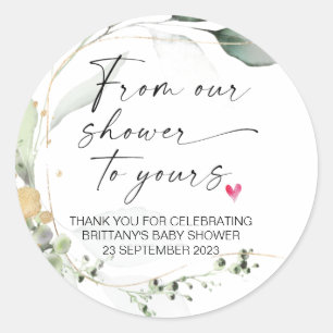 Baby Shower From Our Shower to Yours Party Favour Classic Round Sticker