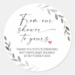 Baby Shower From Our Shower to Yours Party Favour Classic Round Sticker