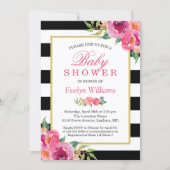 Baby Shower Fuchsia Purple Red Floral Stripes Invitation (Front)