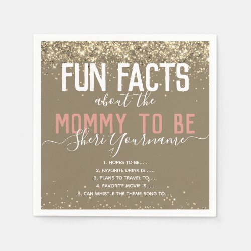 Baby Shower Fun Facts Gold Glitter Girly Napkin