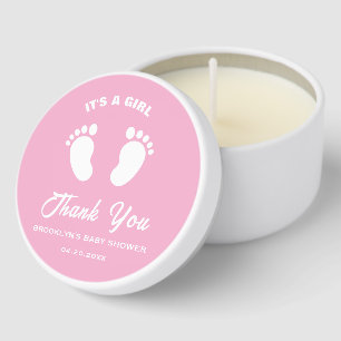 Baby Shower Fun Trendy Its A Girl Pink White Feet Mini Candle Favors