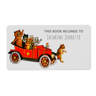 Baby Shower Funny Cartoon Cats Retro Car Purple Label