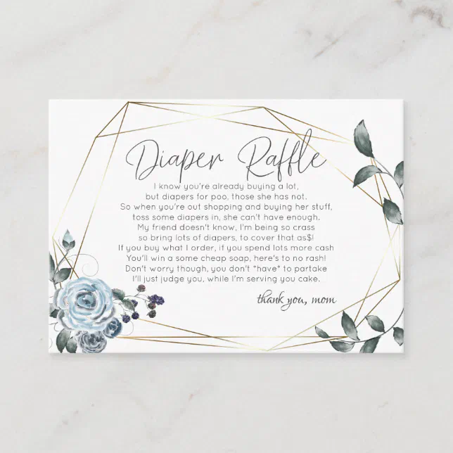 Baby Shower Funny Tacky Diaper Raffle Enclosure Card Zazzle