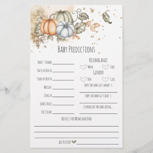 Baby Shower Game Activity Predictions Flyer