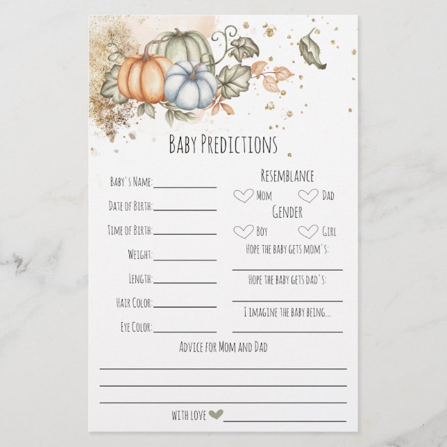 Baby Shower Game Activity Predictions Flyer (Front)