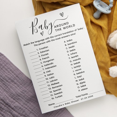 Baby Shower Game Baby Around The World Card