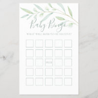 Baby Shower Game Baby Bingo Greenery Watercolor