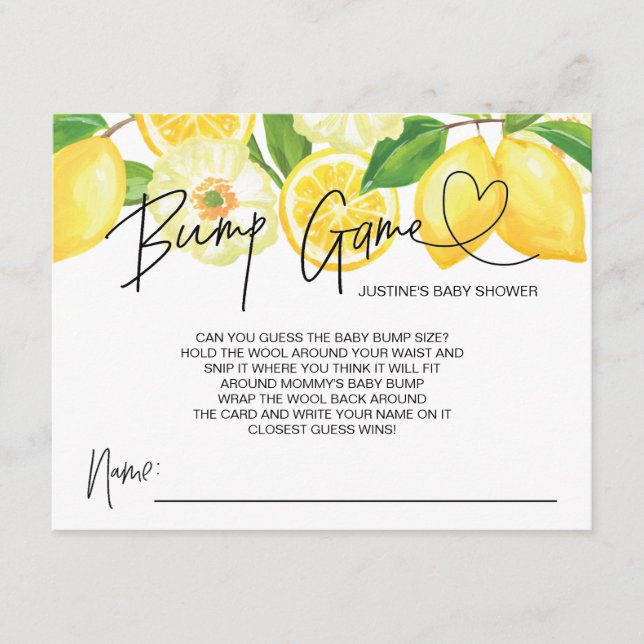 Baby Shower Game Baby Bump Guess Cards Lemons (Front)