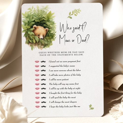 Baby Shower Game Bear Who Said It Mom or Dad Invitation