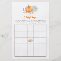 Baby Shower Game Bingo Little Pumpkin Fall Cute Flyer