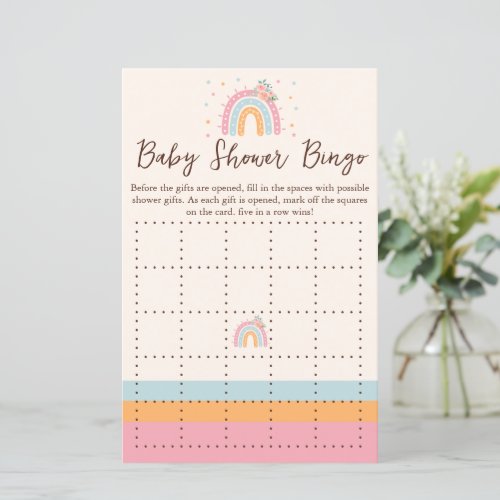 Baby Shower Game Bingo Rainbow Baby Shower Pink