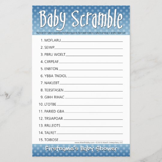 Baby Shower Game Blue Word Scramble Zazzle Com