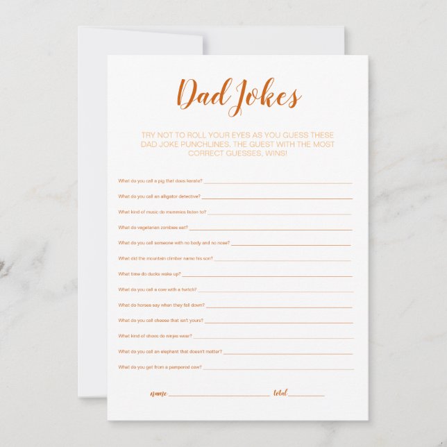 Baby Shower Game - Dad Jokes Thank You Card (Front)