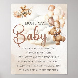 Baby Shower Game DON'T SAY BABY Bear Balloons Poster