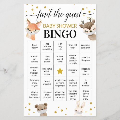 Baby Shower Game Find The Guest Bingo Card Flyer