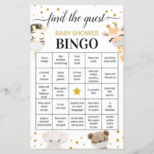 Baby Shower Game Find The Guest Bingo Card Flyer