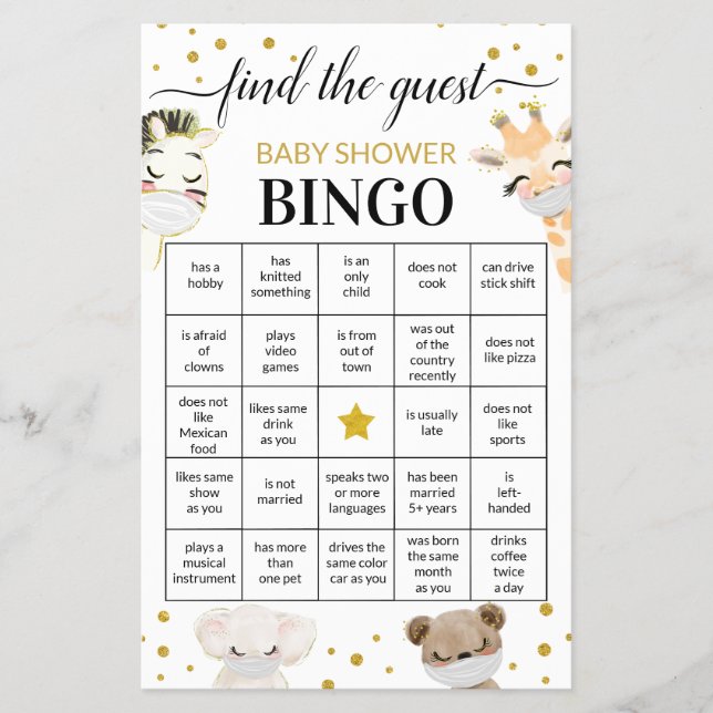 Baby Shower Game Find The Guest Bingo Card Flyer (Front)