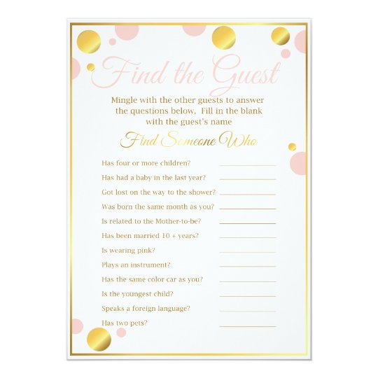 Baby Shower Game Find The Guest Pink And Gold Invitation Zazzle Com