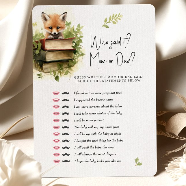 Baby Shower Game Fox Who Said It? Mom or Dad? Invitation (Creator Uploaded)