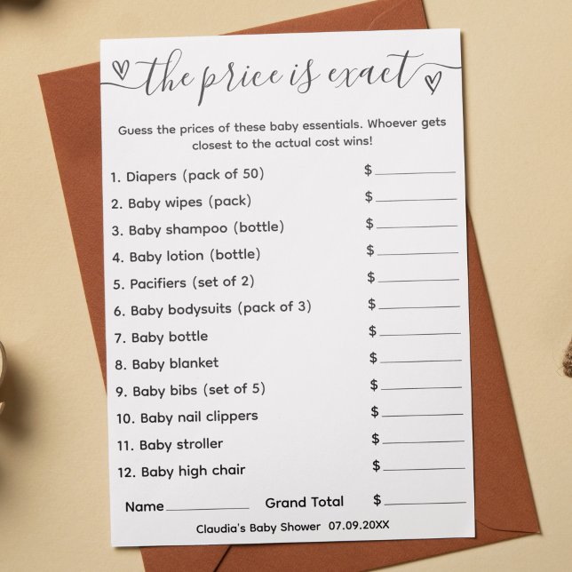 Baby Shower Game Guess The Price is Exact Card (Creator Uploaded)