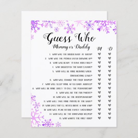 Baby Shower Game - Guess Who, Baby It's Cold (Front/Back)