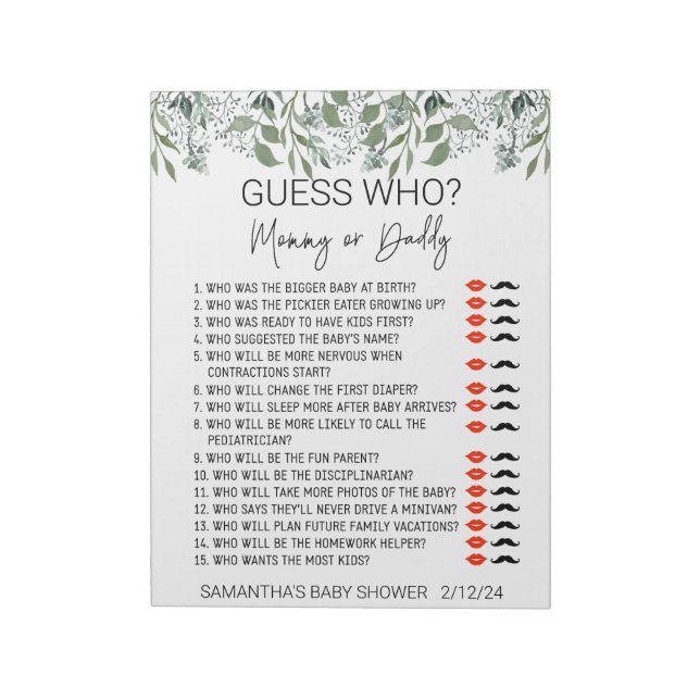 Baby Shower Game Guess Who Leaves Foliage  Notepad (Rotated)