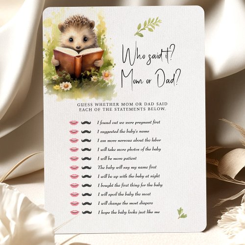 Baby Shower Game Hedehog Who Said It Mom or Dad Invitation