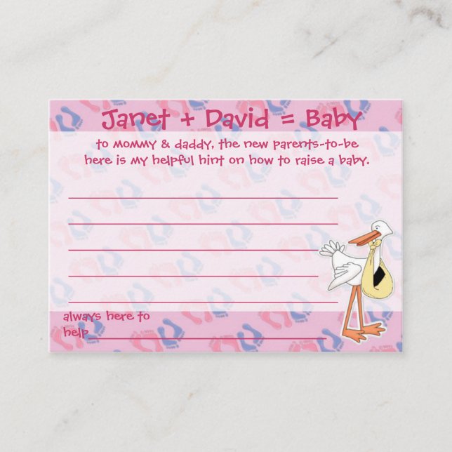 Baby Shower Game Helpful Hint Cards (Front)
