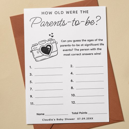 Baby Shower Game How Old Were Parents_To_Be Card